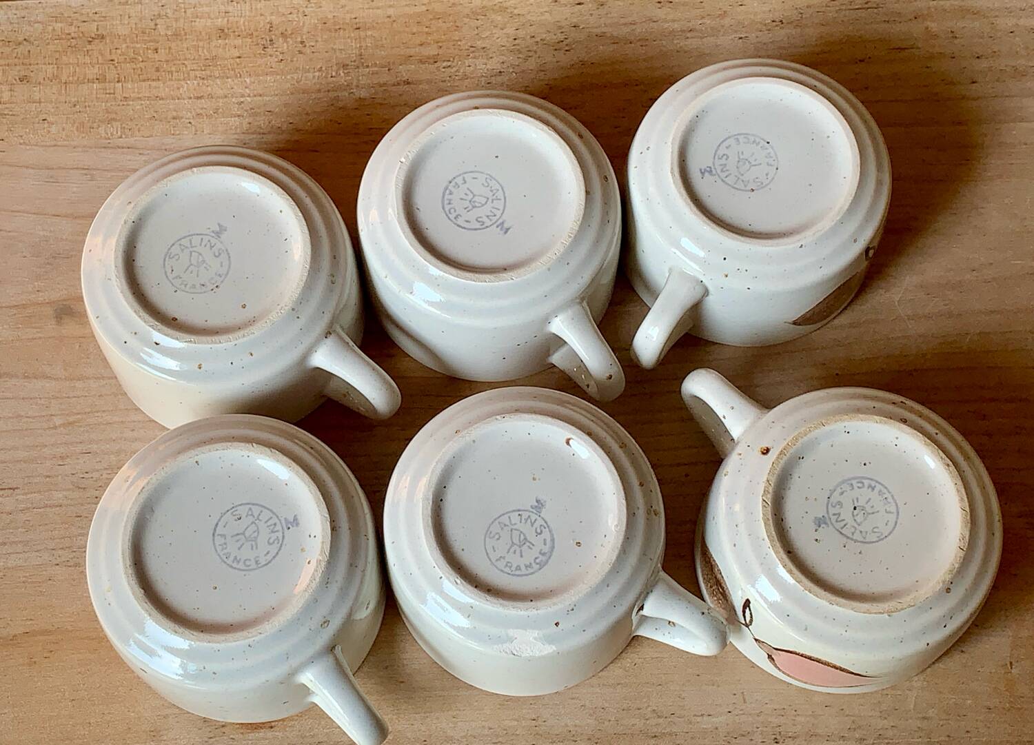 Six Salins stoneware coffee cups 1970