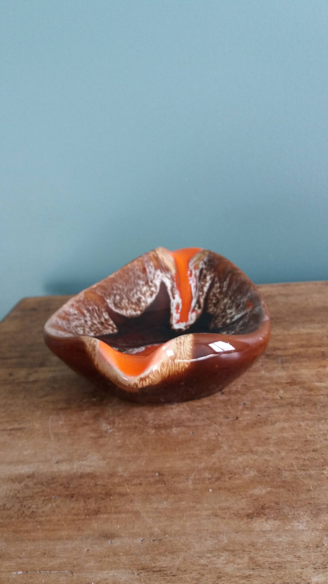 Flamed ceramic ashtray in Vallauris style from the 1970s.