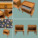 Pair of bedside feet compass solid oak vintage 1950