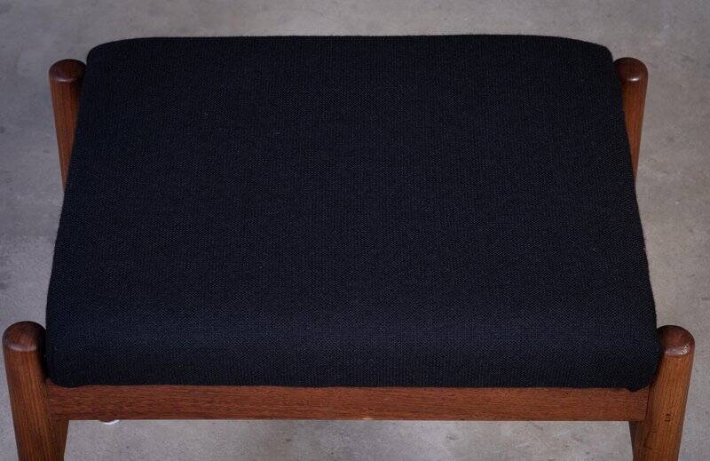 Vintage Teak Stool with Black Fabric, 1960s