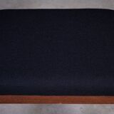 Vintage Teak Stool with Black Fabric, 1960s