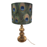 Lampe en laiton avec abat-jour motif plumes de paon