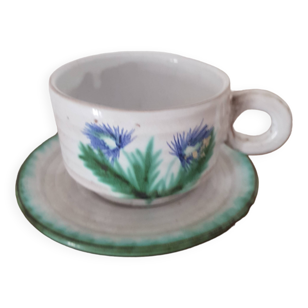 Tasse et soucoupe motif chardon