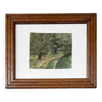 Painting "Path in the undergrowth", Gouache on paper, framed