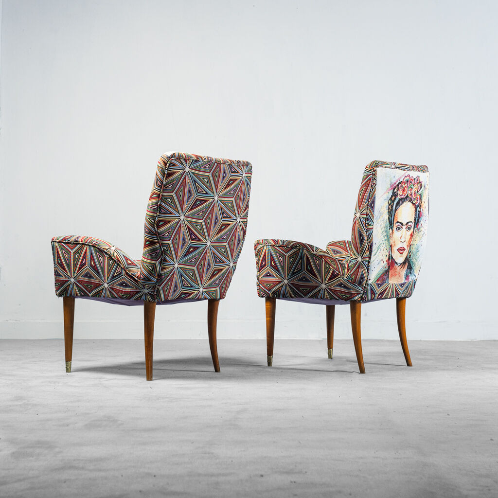 Set 3 armchairs fabric pattern frida 1950s vintage modernariate