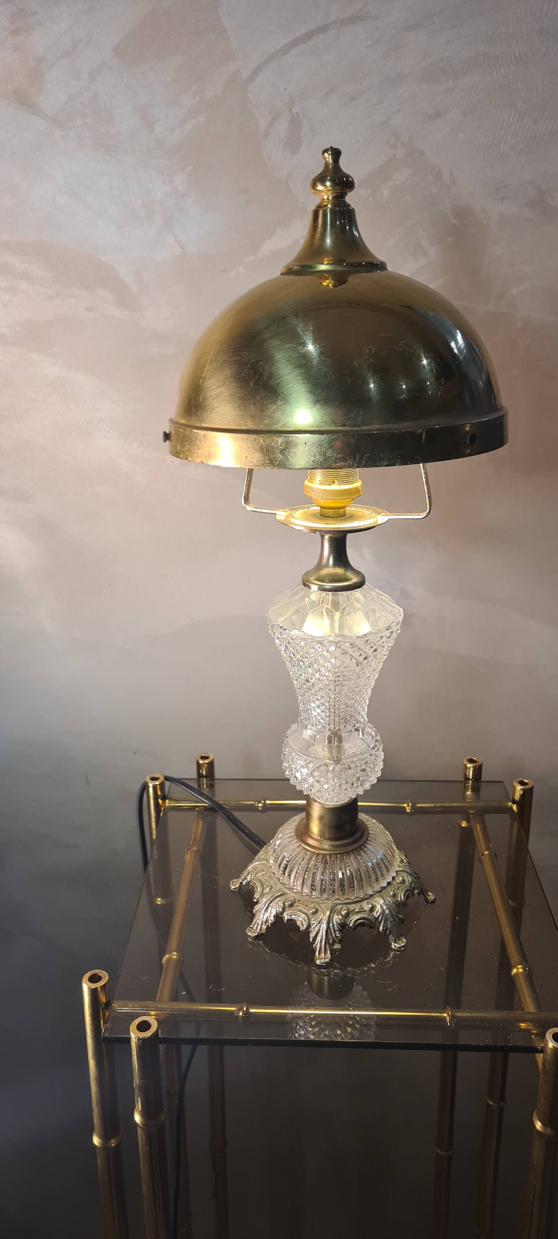 glass and brass lamp 1950 elec ok: 42x17, very good condition