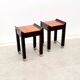Pair of bedside tables in mahogany and stained oak, France 1980.