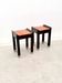 Pair of bedside tables in mahogany and stained oak, France 1980.