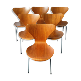 Set of 6 chairs 3107, series 7 by Arne Jacobsen for Fritz Hansen 1960