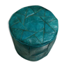 Moroccan blue pouf in real leather, ottoman leather