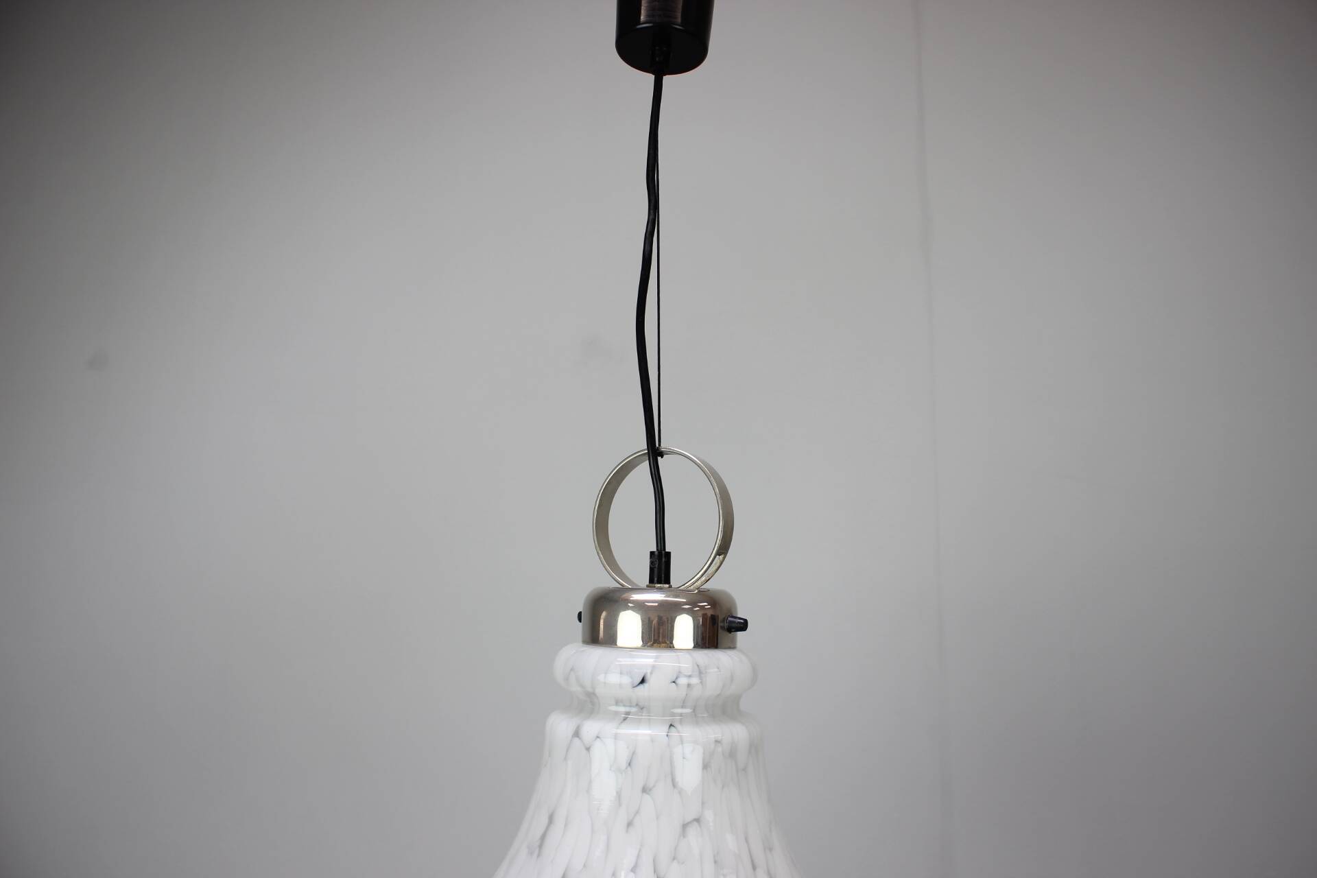 1970s Czechoslovak Adjustable Mid-Century Bell Form Glass Pendant Lamp