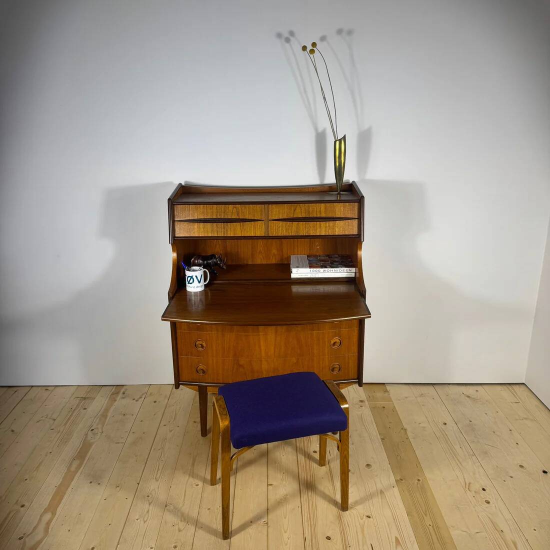 Danish teak cabinet with drawers and pull-out secretary desk – 1960