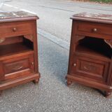 Art deco oak and marble bedside tables
