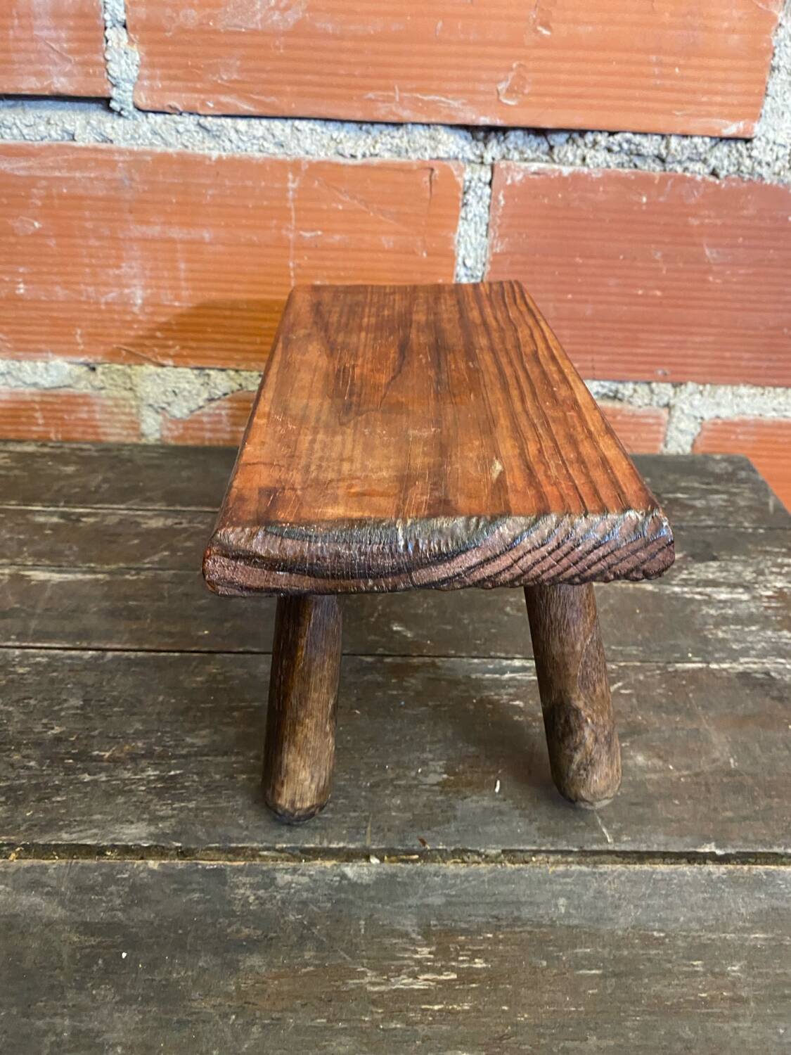 Brutalist Footstool Vintage Chalet Old Solid Wood #D62