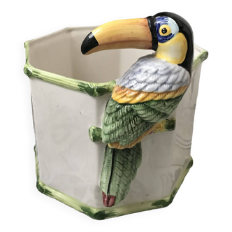 Vintage slip planter with Toucan decoration