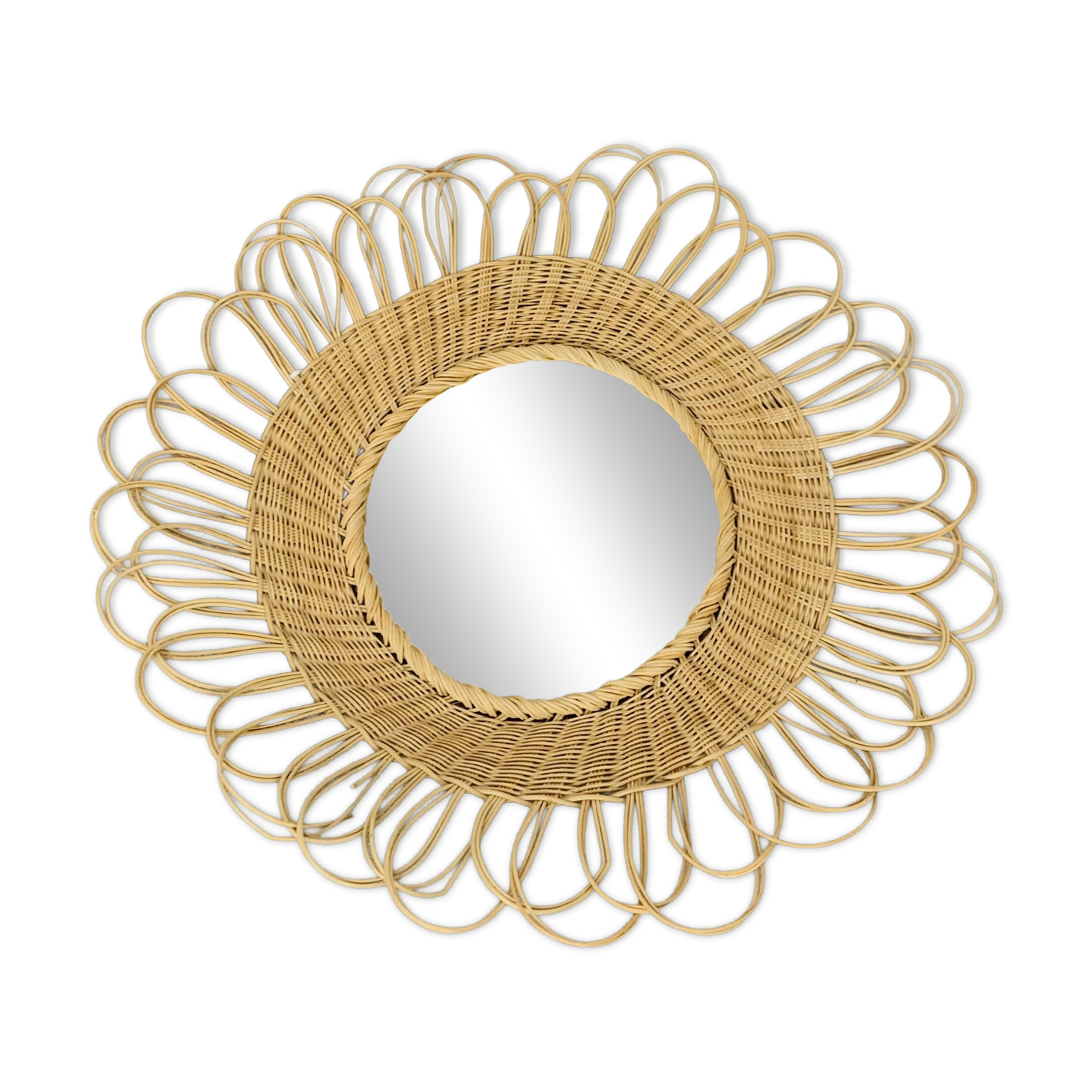 Vintage rattan sun mirror from the 60s