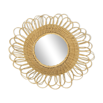 Miroir soleil rotin vintage années 60