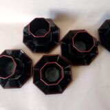 5 coffee cups Arcoroc Octime black and red 80s
