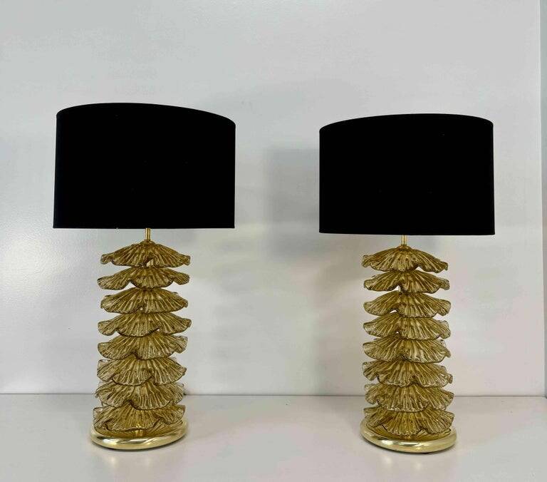 Pair of Murano Gold and Brass Table Lamps