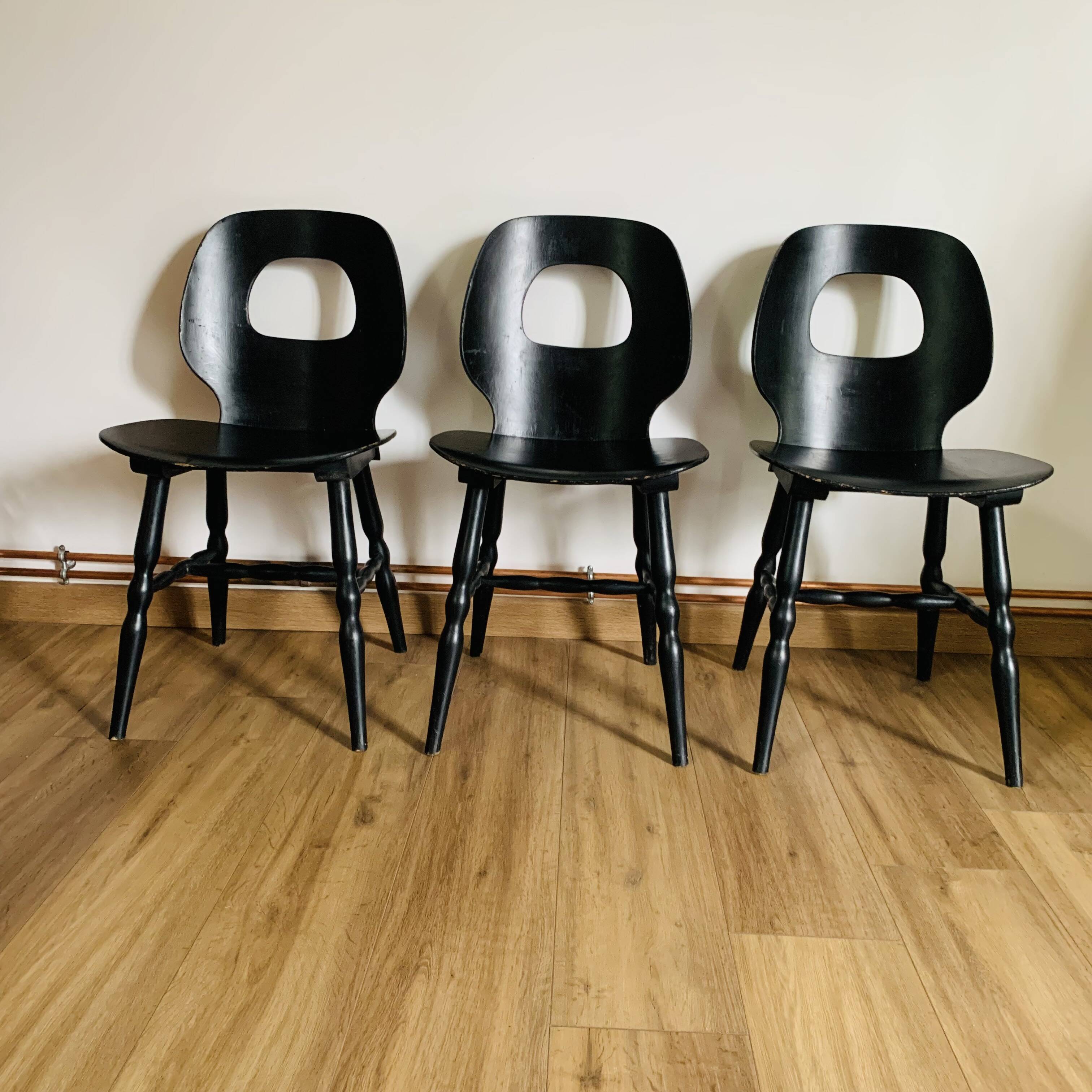 Set of 3 black Baumann eye model chairs