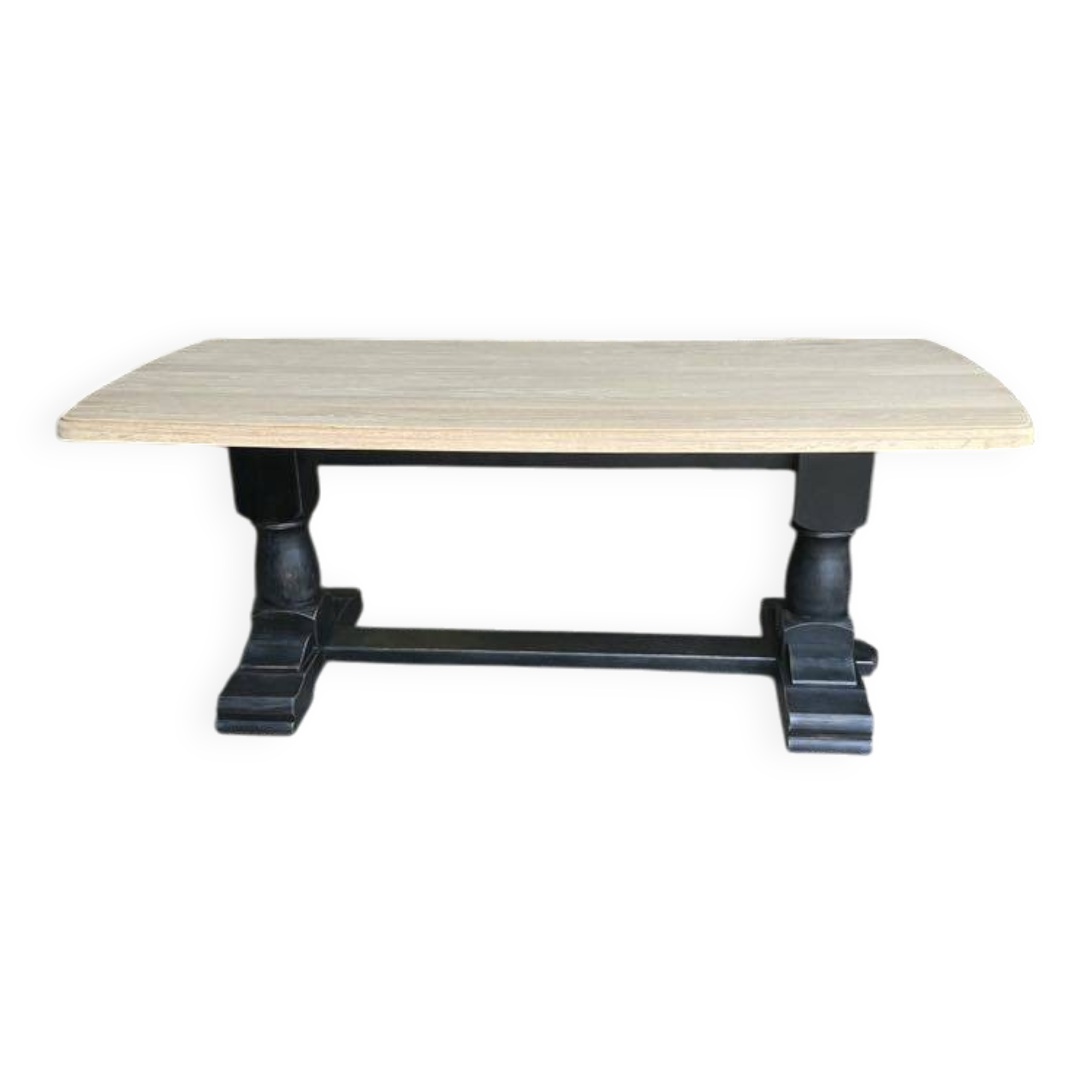 Raw wood table with black legs