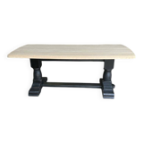 Raw wood table with black base