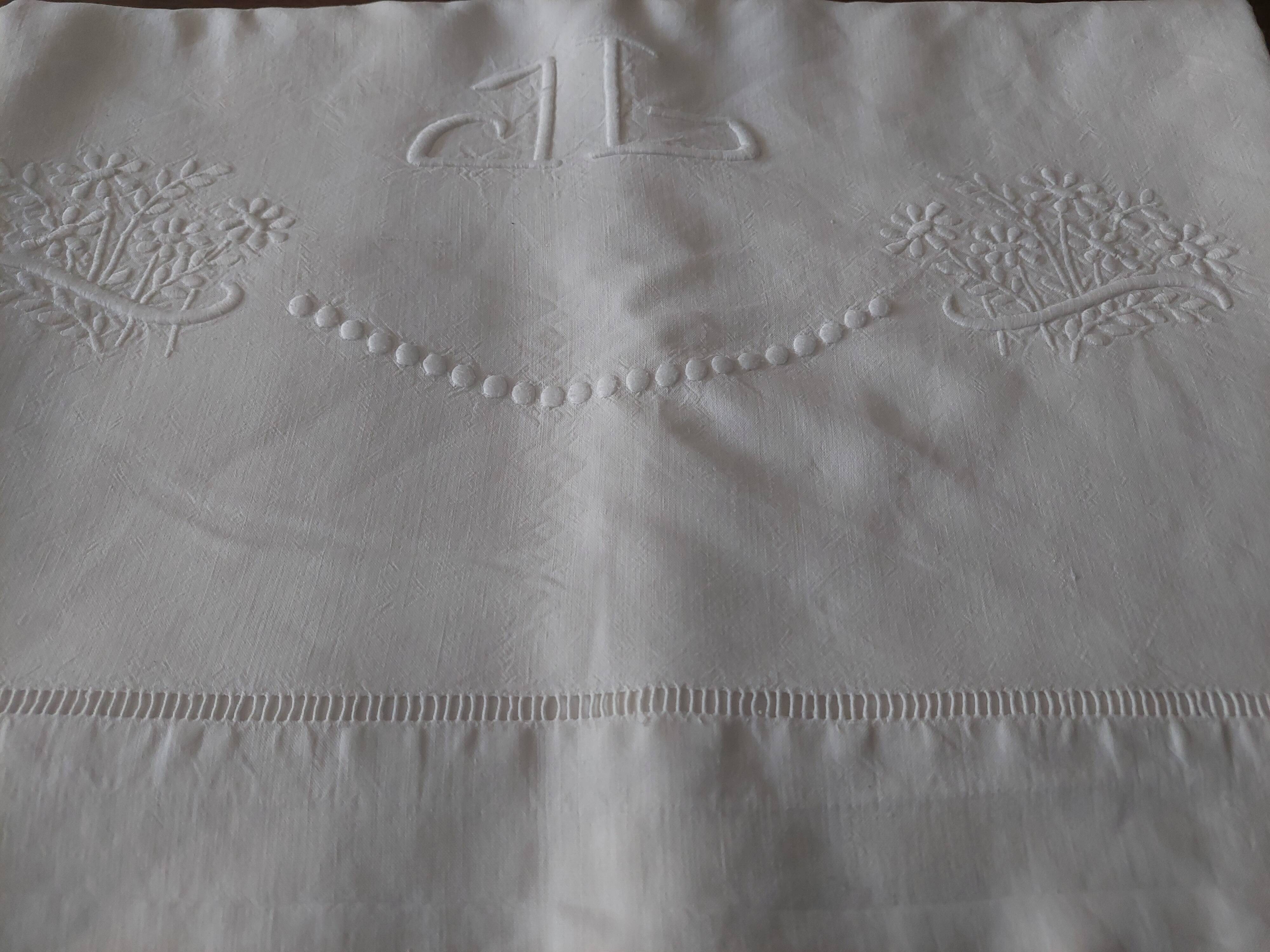 Drap ancien métis lin coton 200 X 280 cm monogramme JG