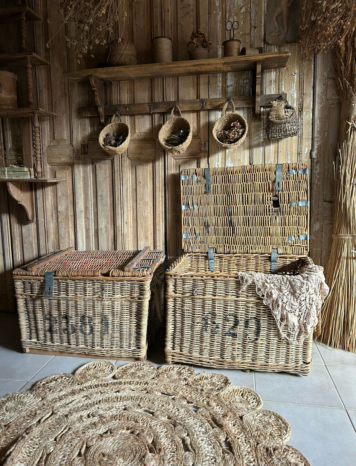 Old wicker moving trunk