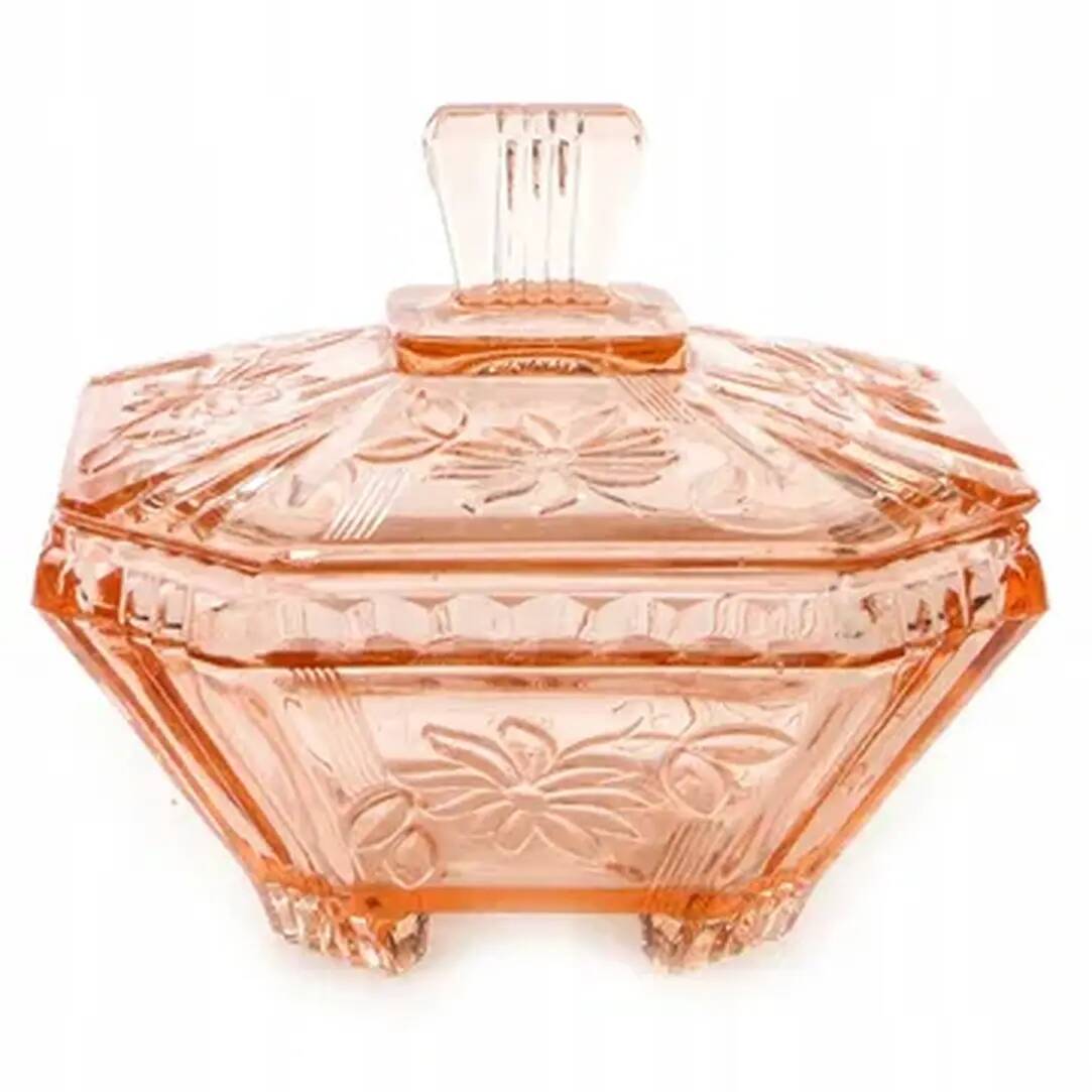 Art Deco bonbonniere, rose glass, Germany, 1960s