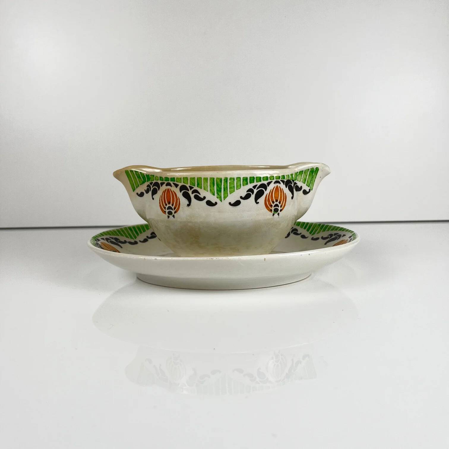 Sarreguemines "Maroussia" gravy boat, early 20th century