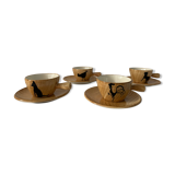 4 coffee cups and 4 sub cups zoomorphic ceramic animals Grandjean Jourdan Vallauris 1950
