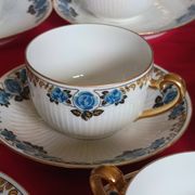Antique Limoges porcelain coffee/tea service – 14 pieces with blue rose decoration.