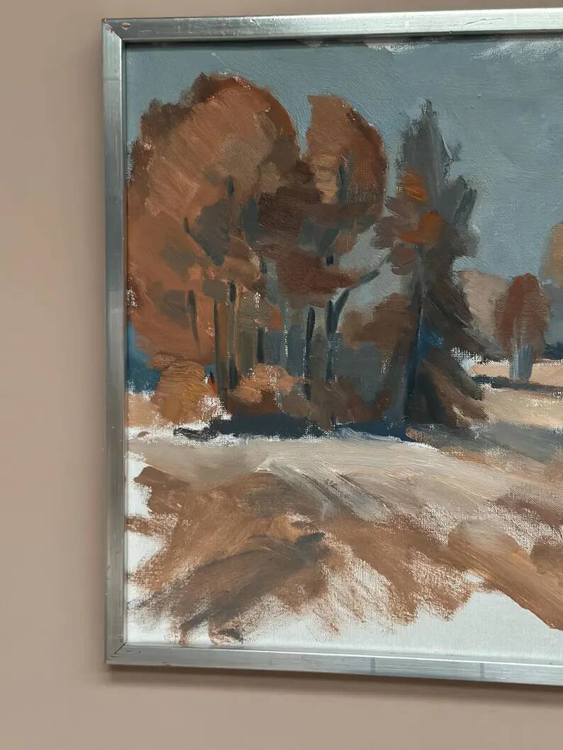 Original Swedish Oil on Canvas – “Red Autumn” by Knut Måsö (1926–2016) – Signed – Vintage & Framed – 57 × 44 cm (22.4" × 17.3")
