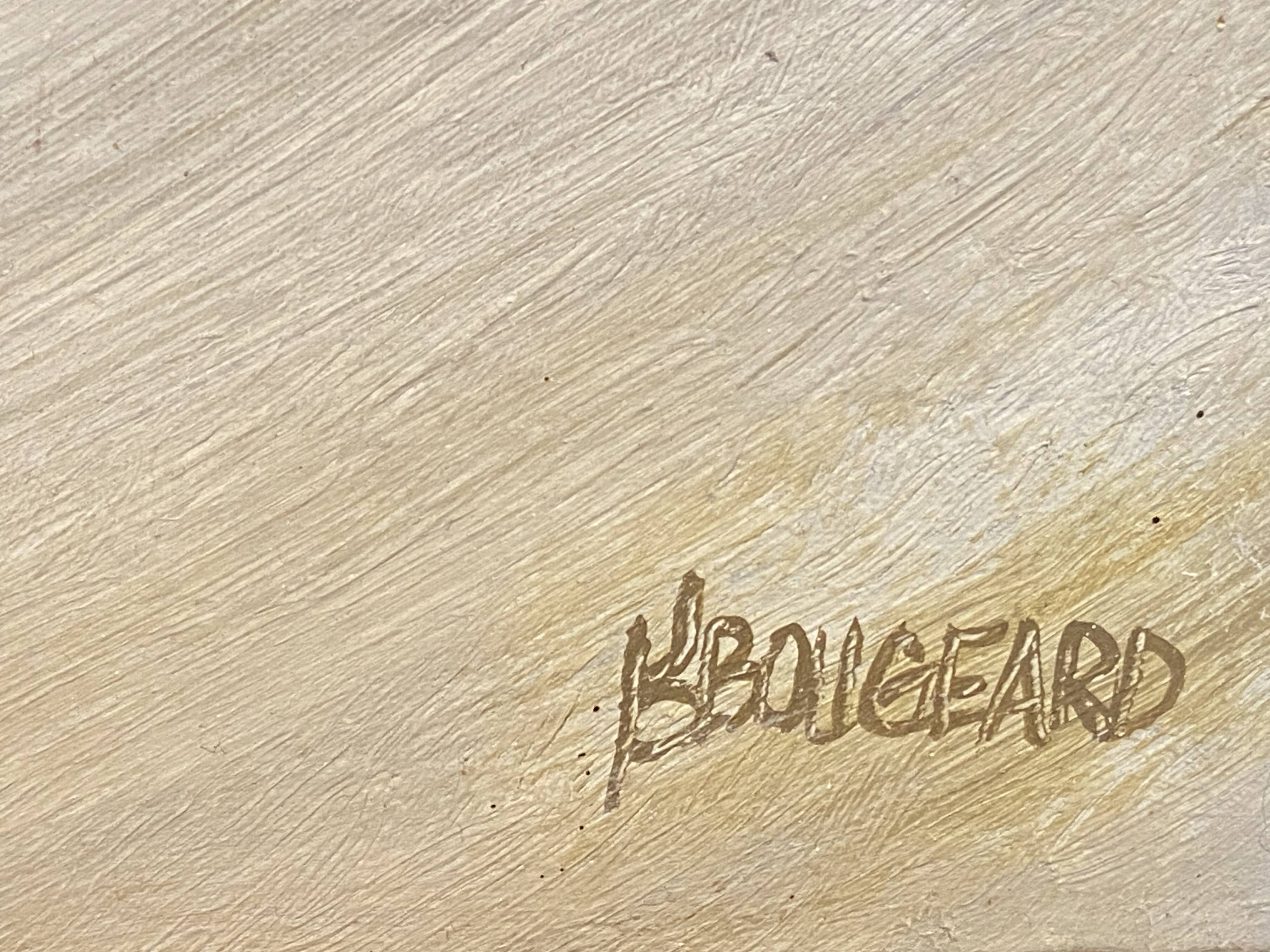 Large oil painting on canvas of a cockfight by Yves BOUGEARD