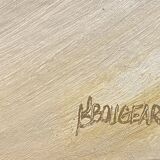 Large oil painting on canvas of a cockfight by Yves BOUGEARD