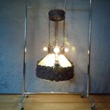 Antique Art Nouveau lamp in copper and silk