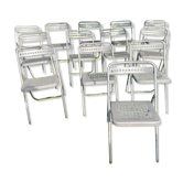 Set of 13 folding chairs in sandblasted metal, Plichaise Souvignet
