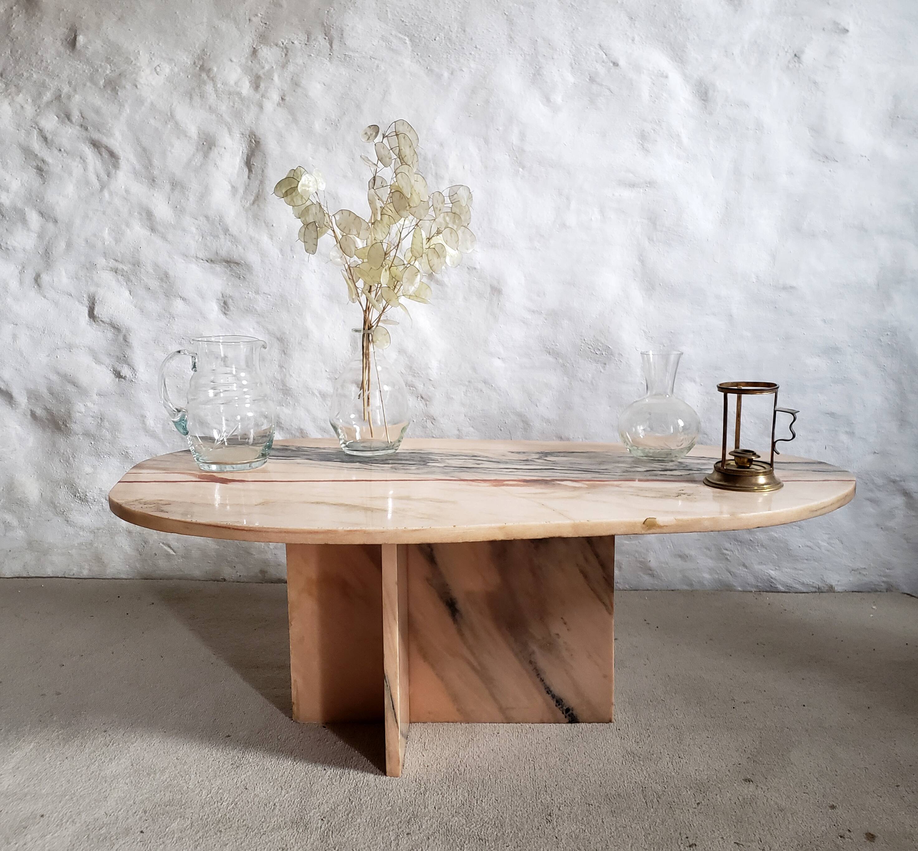 Veined pink marble coffee table