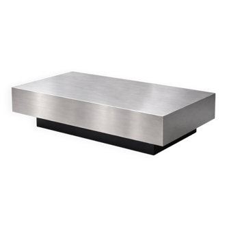 Floating Sculptural Coffee Table in Brushed Aluminum with Black Base