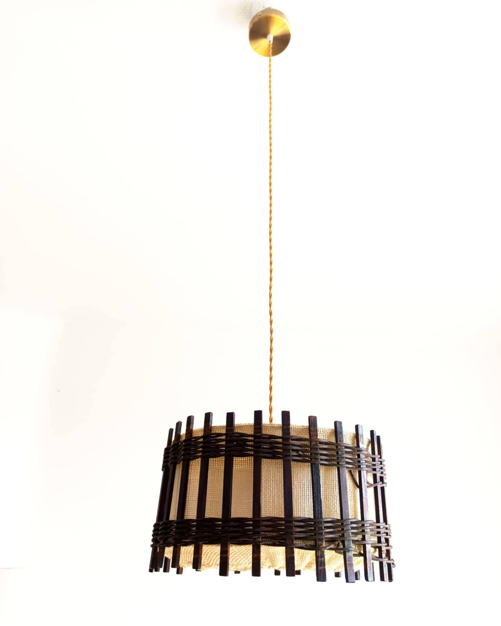 Wood and burlap pendant light, 1970