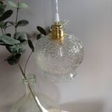Lampe baladeuse suspension vintage verre texturé transparent, 1960