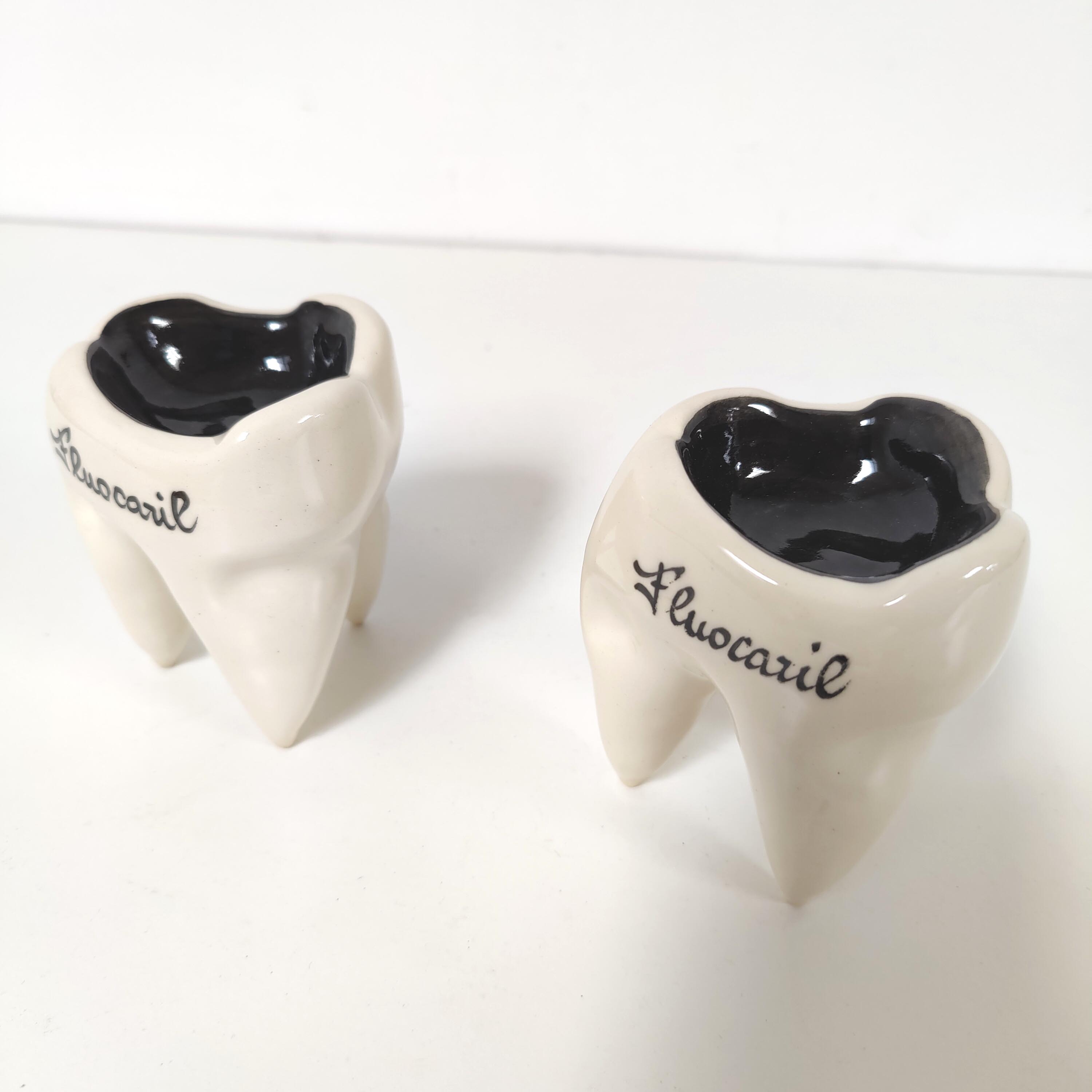 Set of two ceramic Fluocaril advertising ashtrays