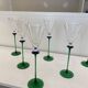 A Set of 6 Hand-blown Emerald Green Cobalt Blue Stem Champagne Flutes Art