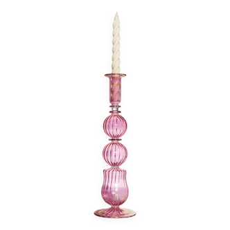 Recycled glass candle holder Marly pink