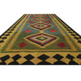 Vintage Green Tribal Wool Kilim Rug, Caucasian Flat woven Carpet-152x290cm