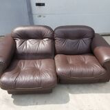 Set of 2 brown leather loveseats by de sede, 1983