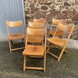 6 folding wooden bistro terrace cafe chairs 60's
