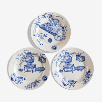 Ensemble de 3 assiettes décor japonisant