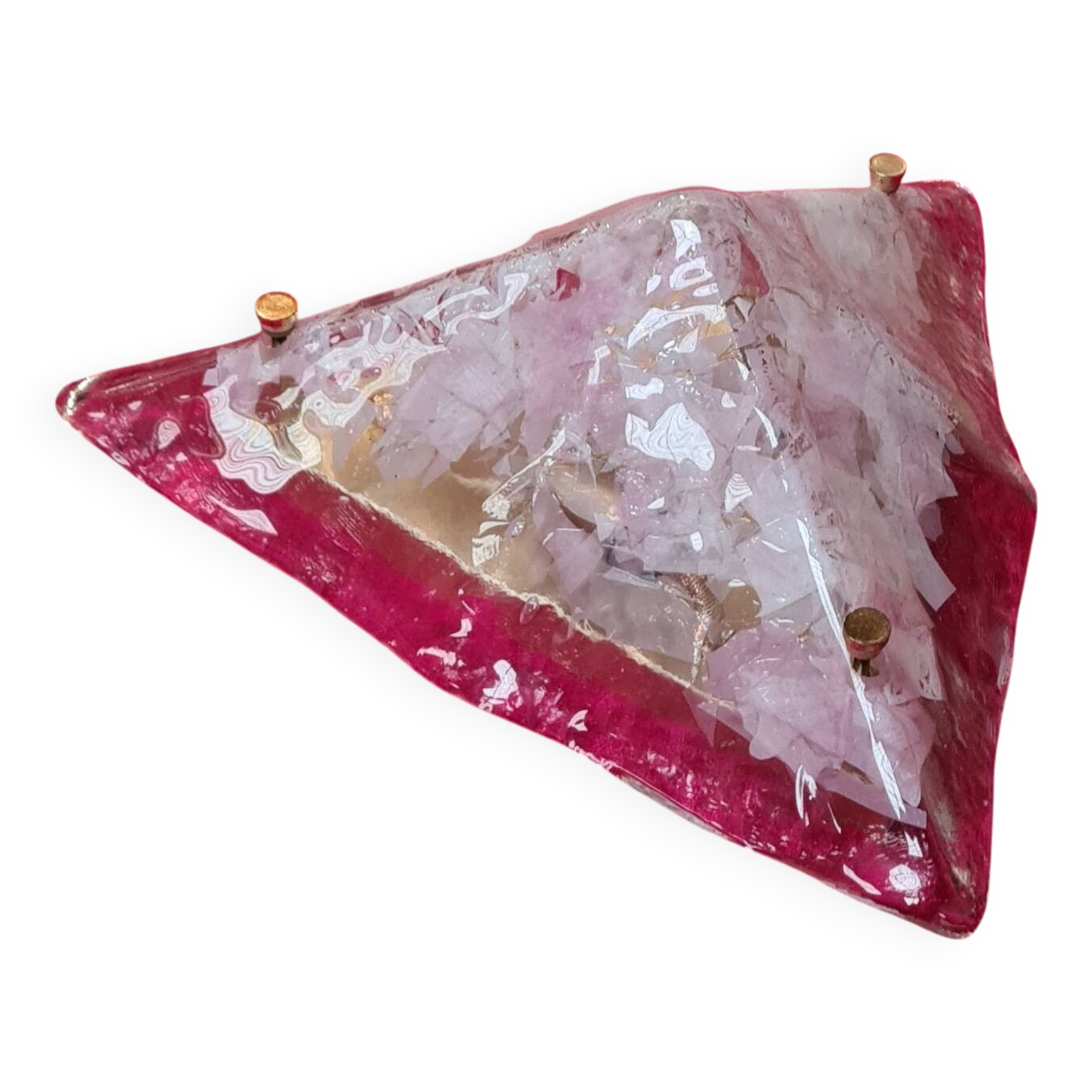 applique ou Lustre triangulaire 1970 en verre de Murano transparent  35x35x