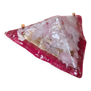 applique ou Lustre triangulaire 1970 en verre de Murano transparent  35x35x